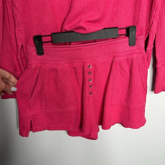 Anthropologie Saturday‎ Sunday Women’s Pink Waffle Long Sleeve and Short Set XS - Picture 3 of 9